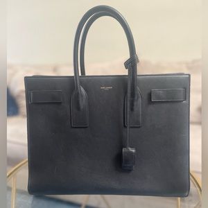 YSL Classic Black Leather Sac de Jour Top Handle Bag